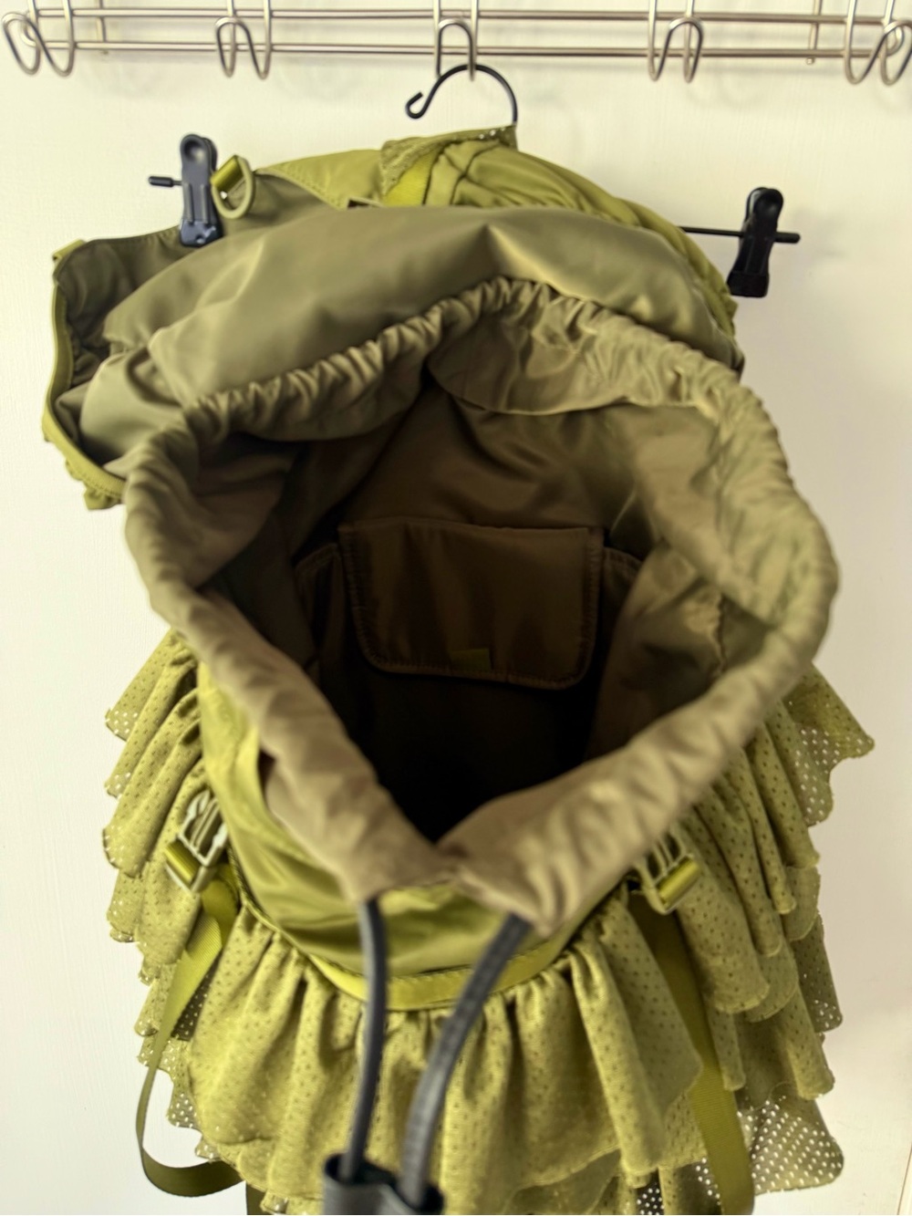 Fenty x Puma Rihanna Ruffle Mesh Backpack Olive Green - Picture 10 of 16